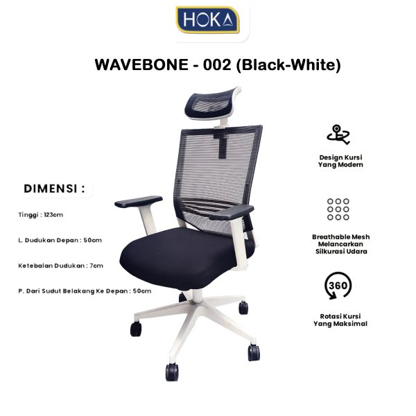 Kursi Kantor HOKA Indonesia Type WAVEBONE-002 ( Black White ) - Gambar 3