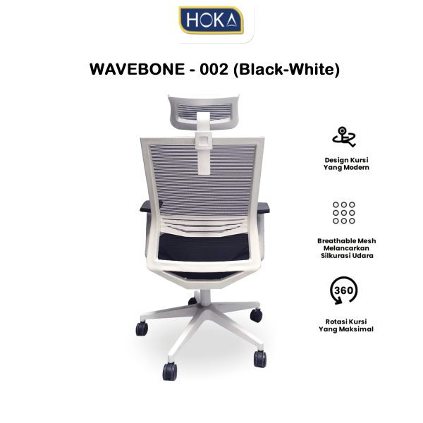 Kursi Kantor HOKA Indonesia Type WAVEBONE-002 ( Black White ) - Gambar 4