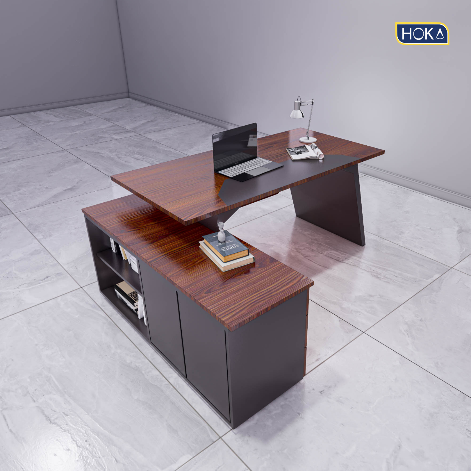 Meja Kantor Meja Direktur HOKA HFH-D147 Plywood Finishing HPL Type L 3 Meja Kantor Meja Direktur HOKA HFH-D147 Plywood Finishing HPL Type L - Gambar 3